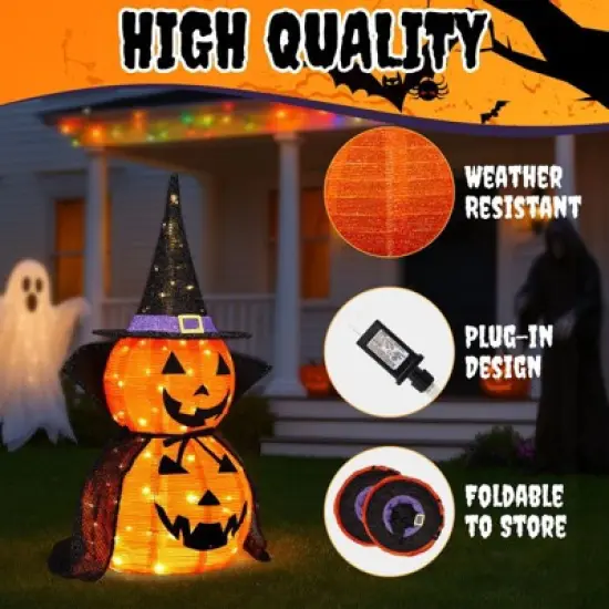 Karl Home 2PCS 3ft Halloween Collasipble Lighted Pumpkin Decoration image {1}
