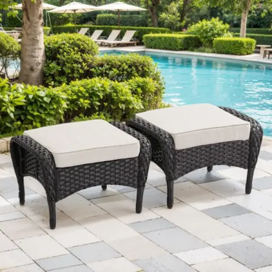 Gymojoy 2 Pieces Assembled Outdoor Patio Ottoman with Removable Cushions image {6}