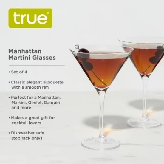 True Manhattan Martini Glass, Crystal Cocktail Coupes, Clear Glass, Cocktail glass set, Dishwasher Safe, Holds 12 oz., Set of 4 image {1}