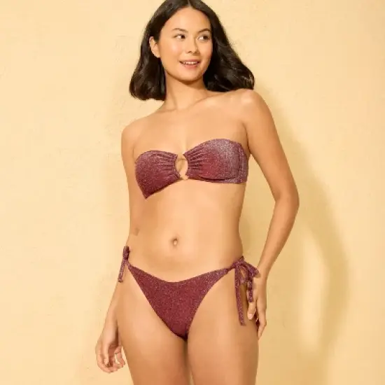 Women's Sparkle Low-Rise Extra High Leg Extra Cheeky Bikini Bottom - Wild Fable&trade; Burnt Burgundy image {2}
