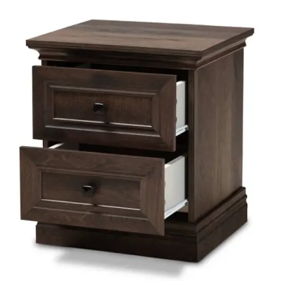 Nolan 2 Drawer Wood Nightstand Brown/Black - Baxton Studio image {1}