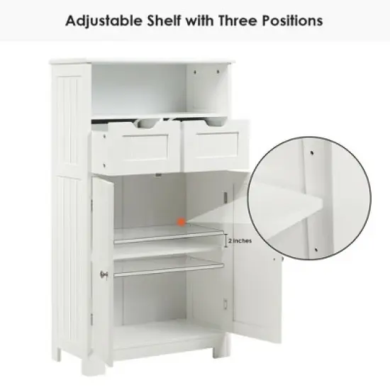 Costway Bathroom Floor Cabinet Wooden Storage Organizer Side Cabinet W/2 Drawer 2 Doors image {7}