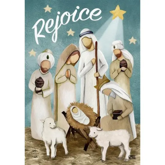 Rejoice Nativity Christmas House Flag Primitive Manger 28" x 40" Briarwood Lane image {4}