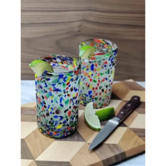 Dos Sue��os Mexican Hand Blown  Drinking Glasses - Confetti Rock Design - 14oz - Set of 6 image {4}