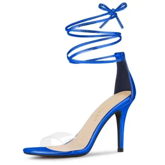 Allegra K Women's Clear Strap Stiletto Heel Lace Up Heels Sandals image {9}