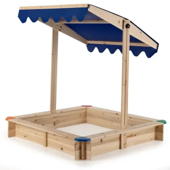 Costway Kids Wooden Sandbox with Height Adjustable & Rotatable Canopy Outdoor Playset image {9}