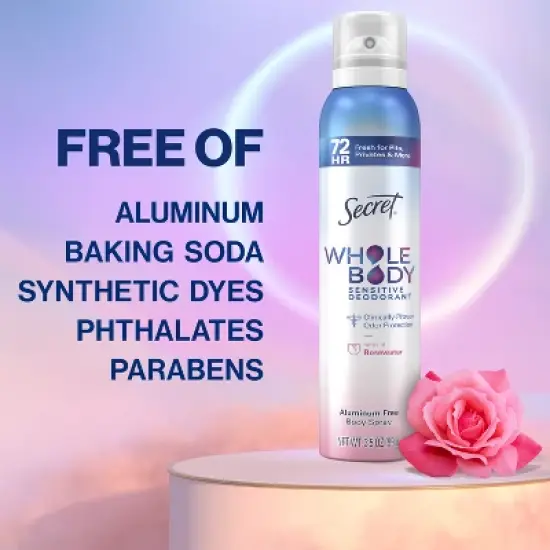 Secret Whole Body Deodorant Spray - Rosewater - 3.5oz image {2}