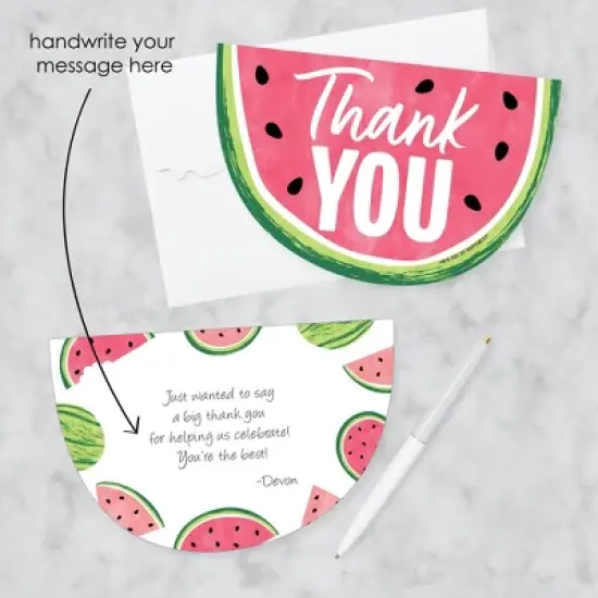 Big Dot of Happiness Sweet Watermelon - Shaped Thank You Cards - Fruit Party Thank You Note Cards with Envelopes - Set of 12 image {1}