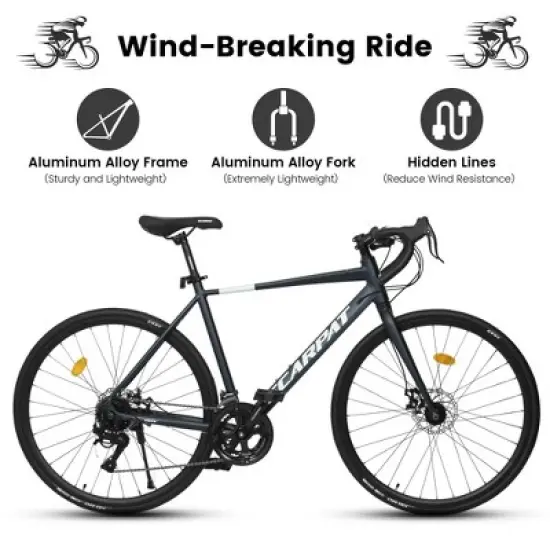 NAYSAYE Bicycle 700C Road Bike Lightweight Aluminum Frame 16 Speed with Disc Brakes for Men and Women, Dark Blue, 68"*18"*37.5" image {1}