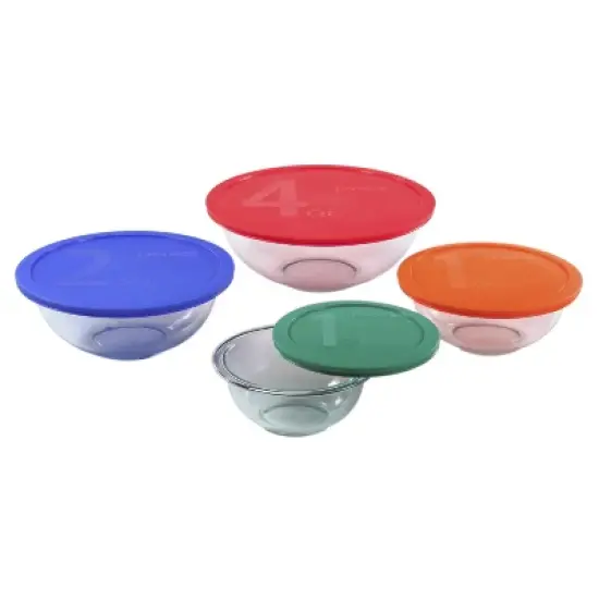 Pyrex 8pc Mixing Bowl Set: Multicolor Glass & Plastic, Dishwasher & Microwave Safe, 1-4 Qt Capacities image {4}