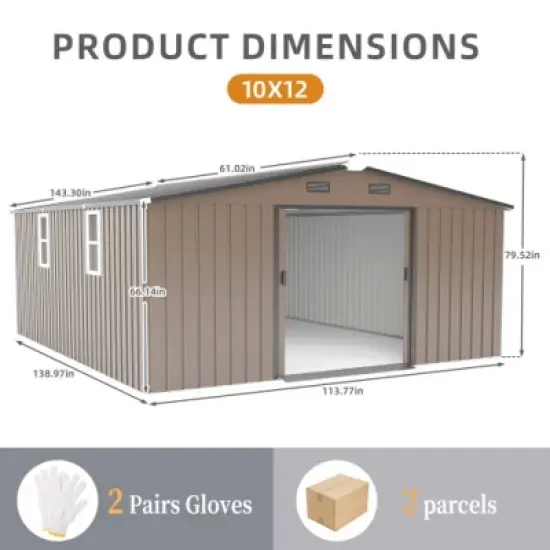10&times;12 FT Extra Large Outdoor Steel Storage Shed with Two Daylight Windows, Weather-Resistant Tool Shed for Backyard or Garden&ndash;The Pop Home image {3}