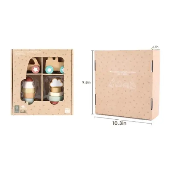 Freniland&trade; - Wooden Stacking Rocket & Vehicles Toy Set, 4 Piece Developmental Gift Box for 10M+ Toddlers image {6}