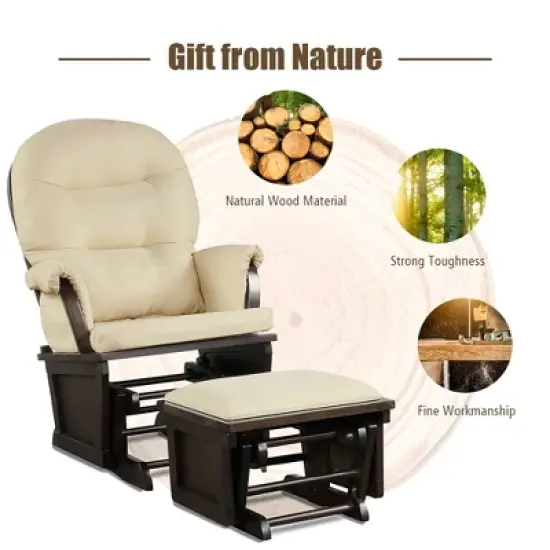 Costway Baby Nursery Relax  Rocker Rocking Chair Glider &Ottoman Set w/Cushion Light Grey\ Beige\Dark Grey image {4}
