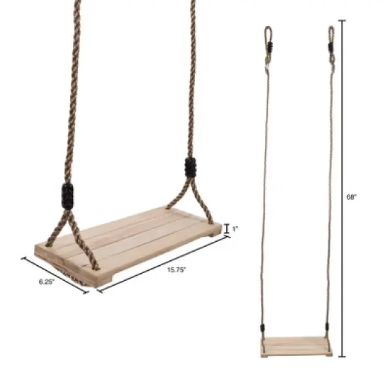 Toy Time Kids' Outdoor Wooden Swing With Adjustable Nylon Hanging Rope image {1}