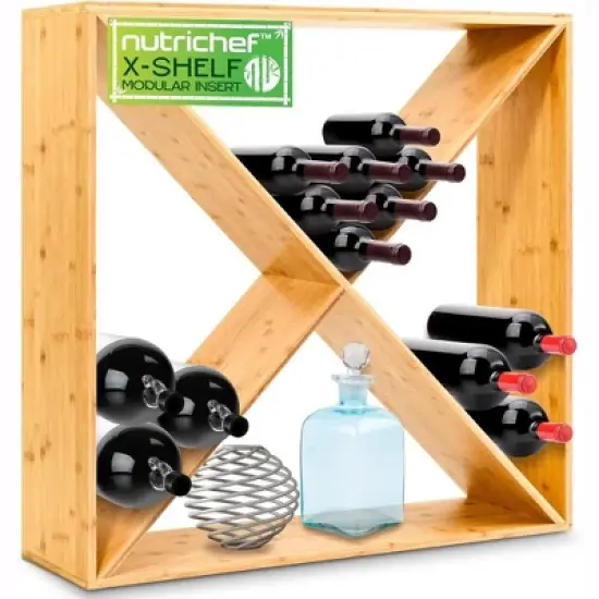 NutriChef SLWMDXF01 X Frame Bamboo Cube Wine Rack - 24 Bottle Capacity, Stackable, Free-Standing Storage Organizer image {6}