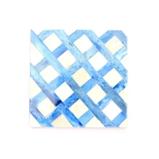 White/Blue Dyed Bone Inlaid Square Coaster Set-4x4in image {3}