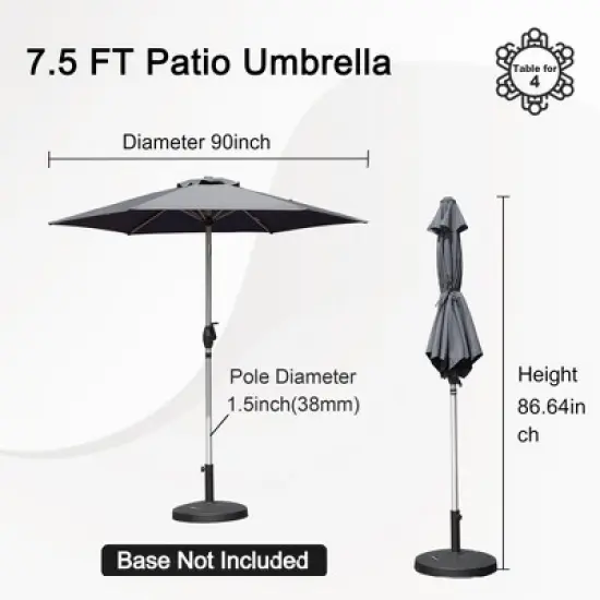 Syemin Outdoor Patio Umbrella with 6 Sturdy Ribs, Push Button Tilt and Crank, Waterproof, UV-Resistant Uitable for Garden, Gray, 90"*90"*86.64" image {1}