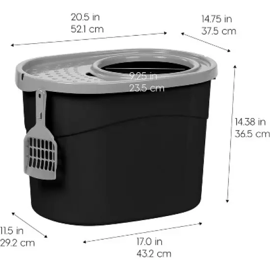 IRIS USA Top Entry Cat Litter Box with Litter Catching Lid, Privacy Walls and Scoop, Cat Pan image {6}