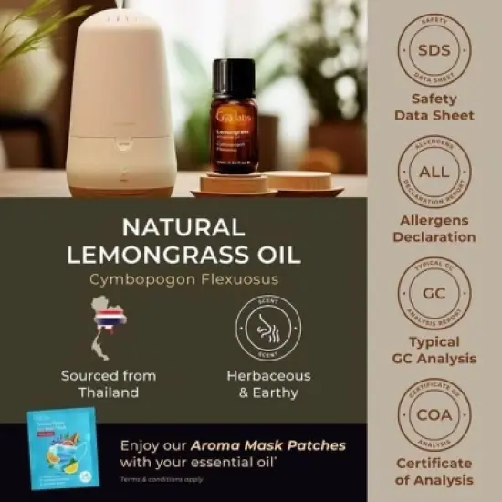 Gya Labs Lemongrass Essential Oil 0.34 Fl Oz Earthy & Zesty Scent for Hair Skin Candle Making image {7}