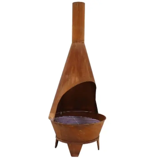 Sunnydaze Outdoor Backyard Patio Mexican Style Oxidized Steel Wood-Burning Fire Pit Chiminea - 6' - Rust image {4}