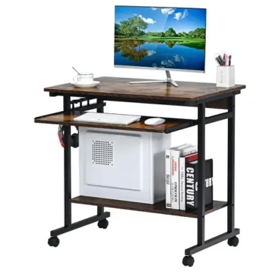 Costway Computer Desk Rolling Laptop Cart Writing Workstation w/ Keyboard Tray image {9}