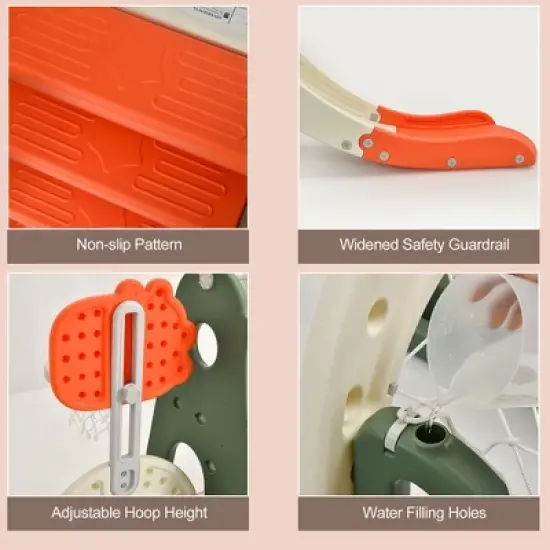 Costway 6 in 1 Toddler Slide and Swing Set Climber Playset w/ Ball Games White\Orange image {6}