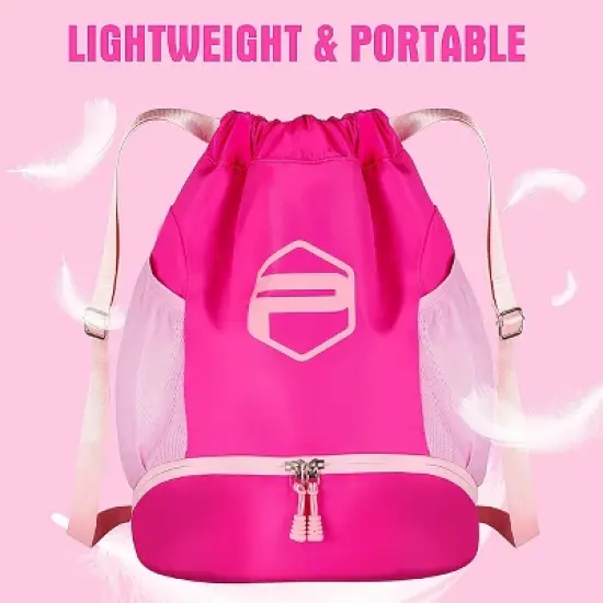 Soccer Ball Bags, Drawstring Basketball Backpack for Sport Training with Ball Shoe Dry and Wet Compartments(Pink) image {1}