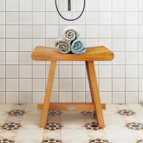 Costway 19.5" Teak Shower Bench Waterproof Spa Bath Stool with Curved Seat for Bathroom image {3}