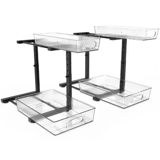 Acrylic Under Sink Organizer, 2 Tier Adjustable Pull Out Cabinet Storage Rack with Sliding Drawers for Kitchen, Bathroom Organization image {9}