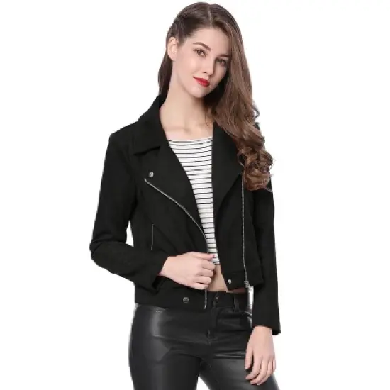 INSPIRE CHIC Women's Zip Up Faux Suede Biker Moto Jacket 2 Packs image {1}