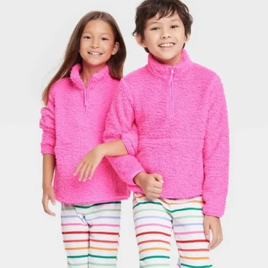 Kids' Faux Shearling Matching Family Half Zip-Up Pullover - Wondershop&trade; Pink image {5}