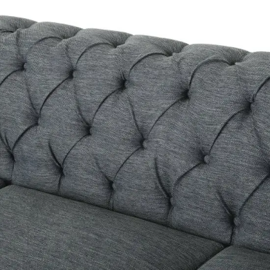 Saragus Chesterfield Tufted 3 Seater Sofa with Nailhead Trim Charcoal/Dark Brown - Christopher Knight Home image {5}