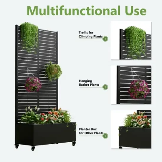 Lirago Iron Mobile Planters Plant Box Raised Garden Bed Trellis for Climbing Plants - 72x35 image {7}