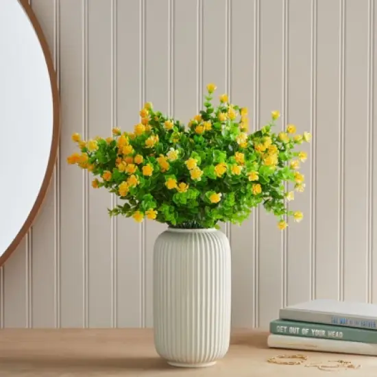 Farmlyn Creek 8 Pack Artificial Outdoor Flowers with Faux Eucalyptus Leaves Plants for  Gardens Home Decor, Yellow, 6 x 13.5 in image {1}