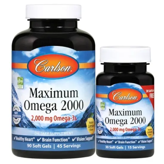 Carlson - Maximum Omega 2000, 2000 mg Omega-3s, Norwegian, Wild Caught, Sustainably Sourced, Lemon image {4}