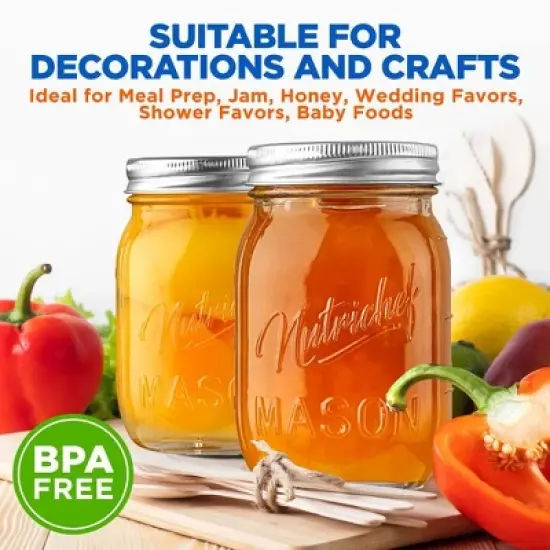 NutriChef 12 Pcs. Glass Mason Jars with Regular Lids and Bands, DIY Magnetic Spice Jars, Ideal for Meal Prep, Jam, Honey, Wedding Favors, and more image {5}