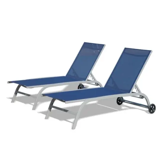 NicBex Set of 2 Outdoor Patio Chaise Lounge Chair for Outside with Wheels, 5 Adjustable Position, Pool Lounge Chairs for Patio, Beach, Yard, Grey image {6}