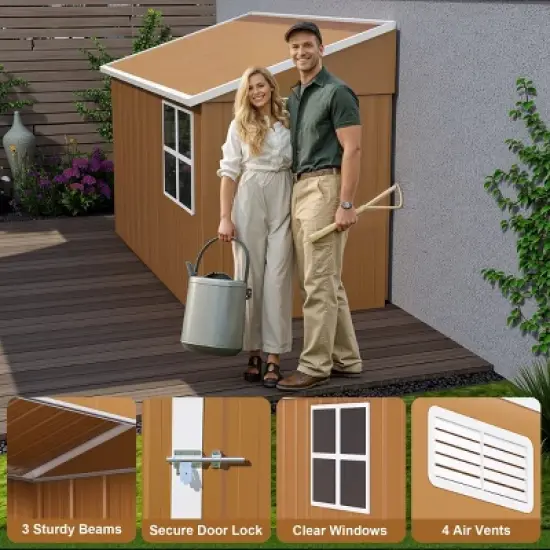 8x4 FT Heavy-Duty Metal Outdoor Storage Shed with Windows, All-Weather Small Garden Tool Shed for Backyard or Lawn &ndash; Cuddlewood image {1}