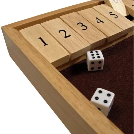 WE Games Shut The Box Game Wooden - 12 Number Flip Tiles with Solid Natural Wooden Game Board � Large, 13.5 inches Board Games for Family Game Night, image {1}