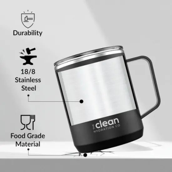 The Clean Hydration Co Insulated Coffee Travel Mug with Ceramic Liner and Lid, Black image {2}