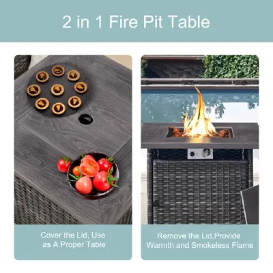 Buenhomino 6 Pieces Outdoor Patio Furniture Set with Propane Gas Fire Pit Table, Outdoor Sectional Sofa PE Rattan Wicker Patio Conversation Sets image {3}