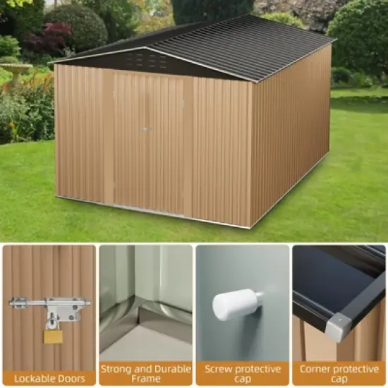 Outdoor Metal Storage Shed， Large Weatherproof Garden Shed for Tools，with Lockable Doors and Sloping Roof，for Lawn Equipment, Patio & Backyard image {4}