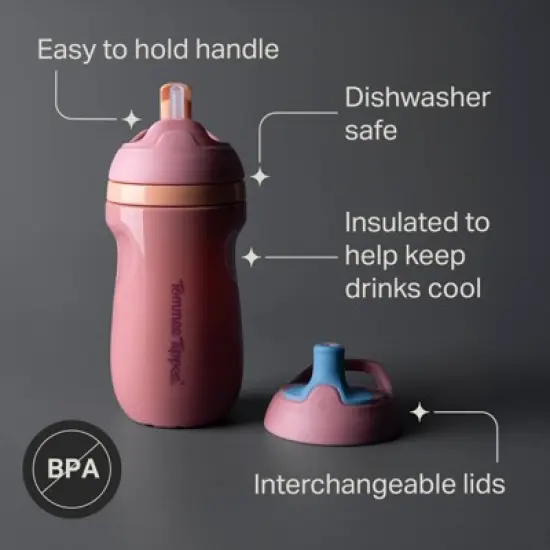 Tommee Tippee 9oz Insulated Sporty Spout and Straw Multilid Cup - Pink image {5}