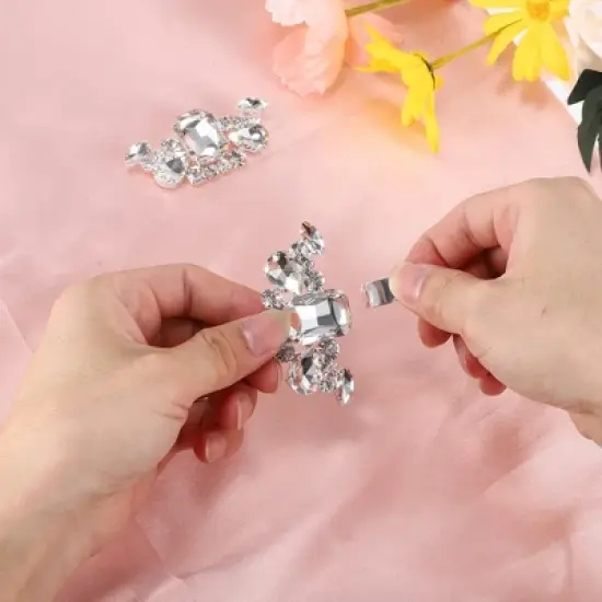 Unique Bargains Women's Rhinestone Shoe Buckle 2.76"x1.18" Silver Tone 2 Pcs image {2}