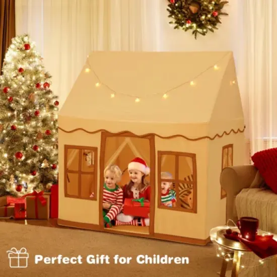 Costway Kids Play Castle Tent Large Playhouse Toys Gifts with Star Lights Washable Mat image {3}