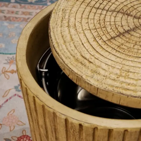 Moda Furnishings Multifunctional Outdoor Terrafab Faux Wood Side Table with Hidden Ice Bucket image {4}