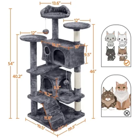 Yaheetech 54"H Cat Tree with 2 Condos for Kittens Small Cats image {2}