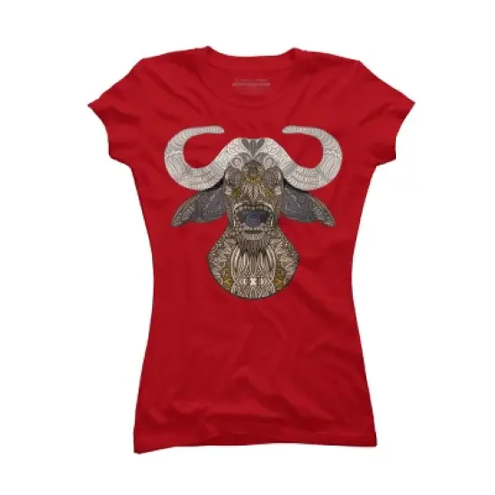 Junior's Design By Humans African Buffalo By myartlovepassion T-Shirt image {4}