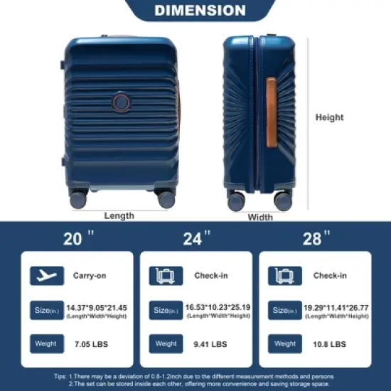 SEVOBAL Luggage Large Check-In Suitcase Expandable with TSA Lock, Durable ABS and PC Spinner Suitcase for Travel, Back School, Blue, 21"*11"*30" image {2}