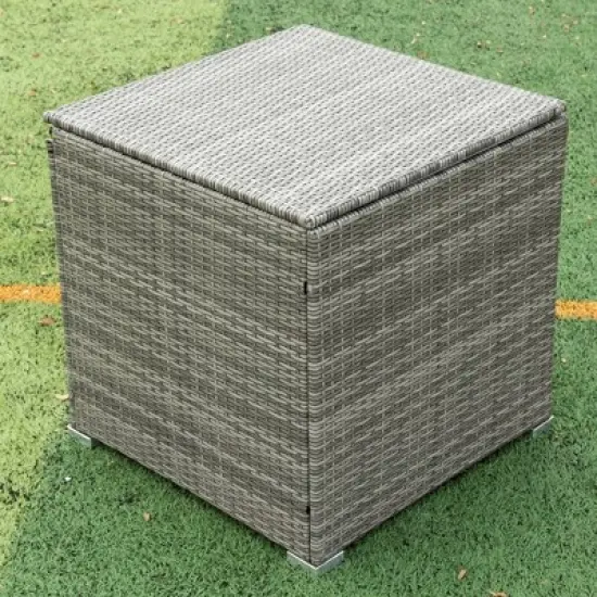 4pc Wicker Patio Seating Set with Cushions - Gray/Beige - GODEER image {8}